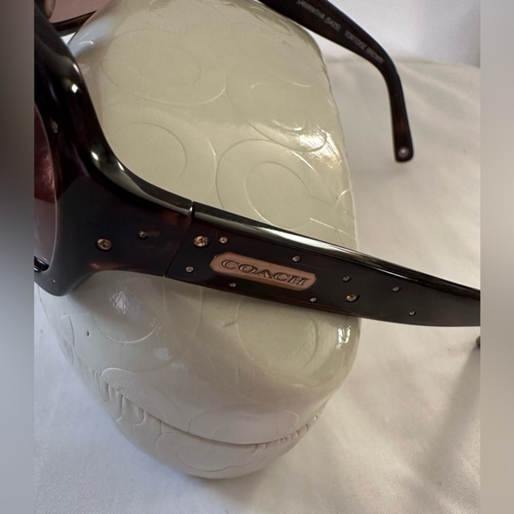 COACH S425 Samantha Black Rectangle Sunglasses Bling Polka Dot Accents & Case - Picture 6 of 8